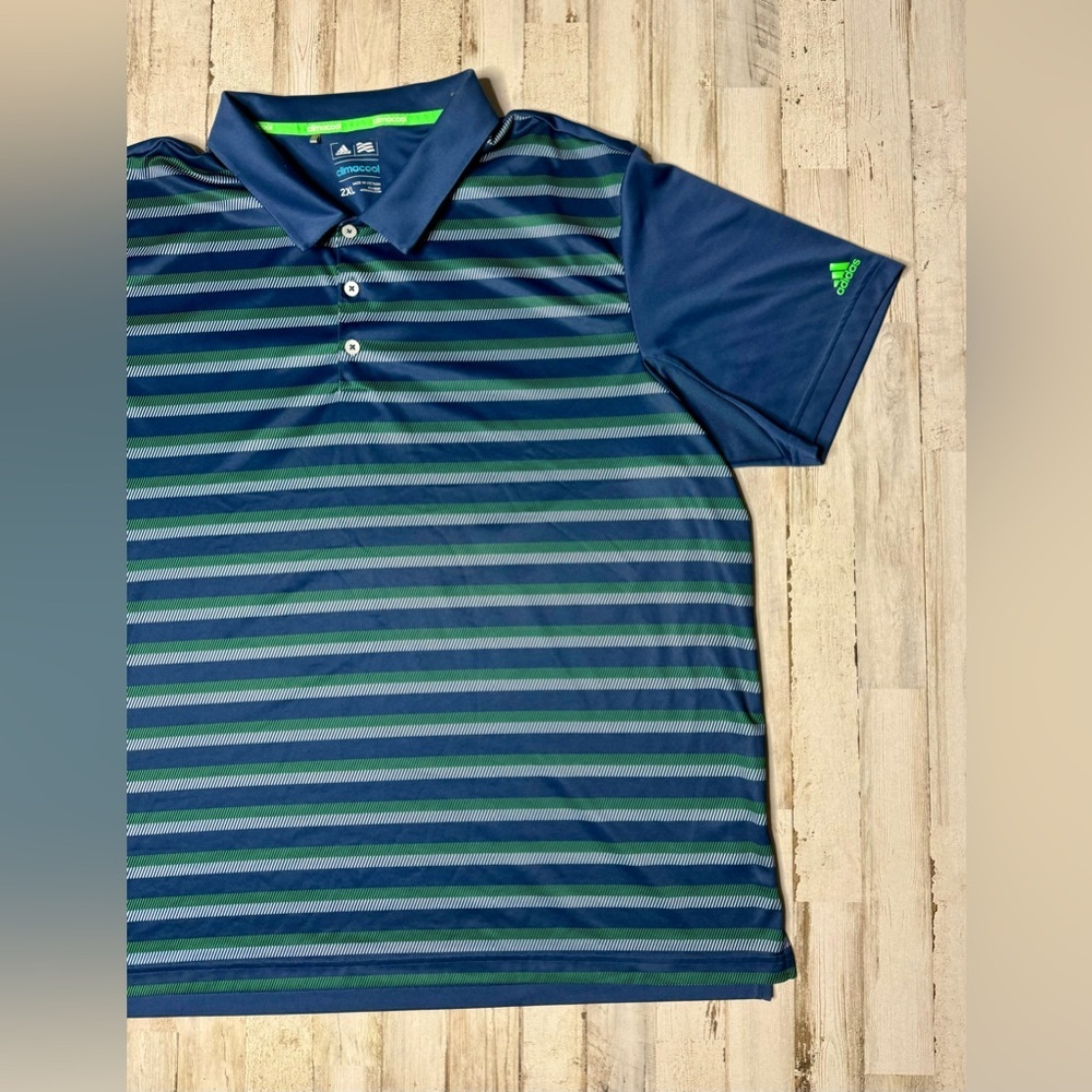 Adidas Climalite Golf Performance Polo Shirt Mens 2XL Blue Short Sleeve - Picture 2 of 9